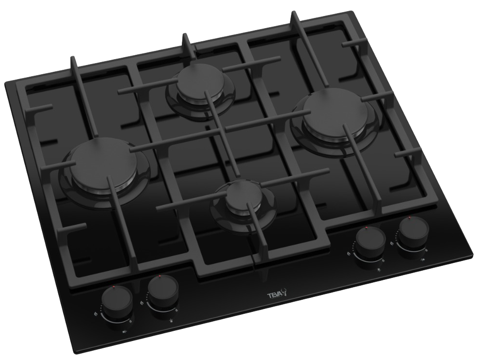 TEVA - LN385 | Gas hob | 60 cm, | German black glass, 8 ml | 4 burners