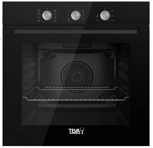 TEVA Oven 60 cm| 72 litres | Built in Gas with Grill and Cooling Fan | Control Panel Black Glass | NBGF BL MT