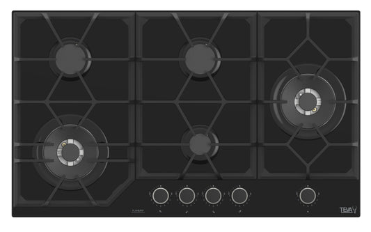 TEVA RT185 | 90cm | built-in gas hob |   Black Glass, 5 burners