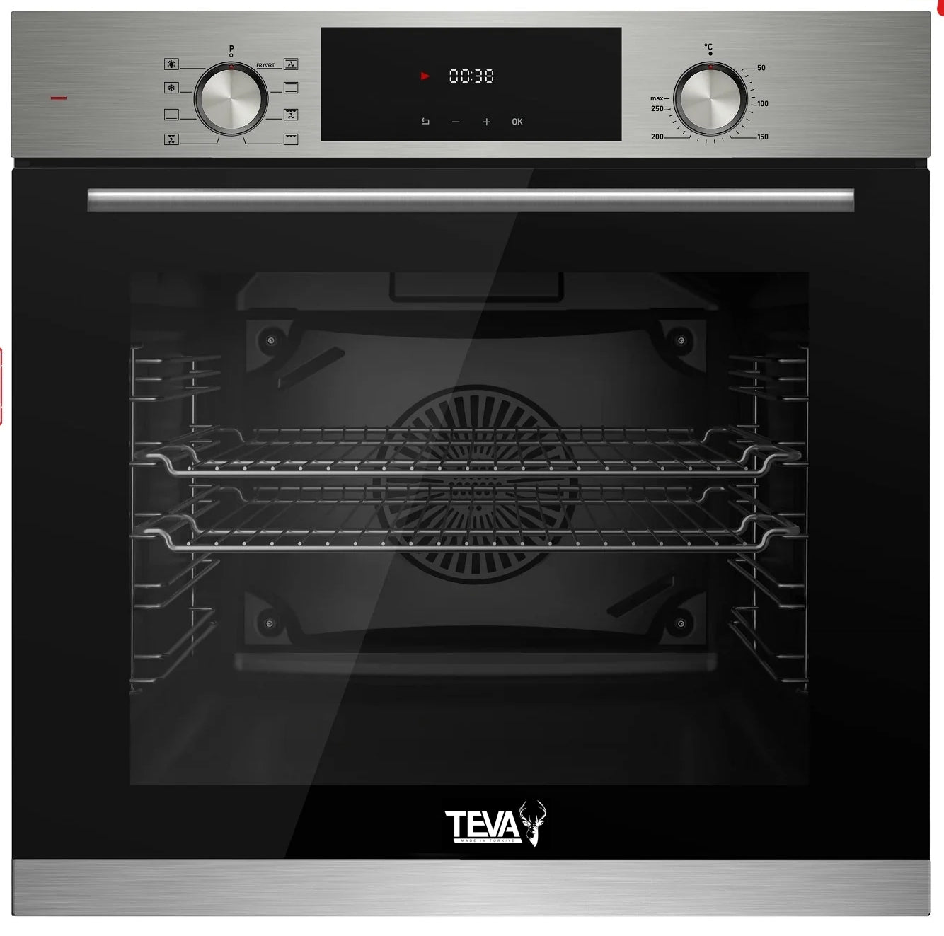 TEVA Oven 60 cm| 82 litres | Built in Gas with Grill and Cooling Fan | Control Panel digital stainless | QGSTL75T2 CPR