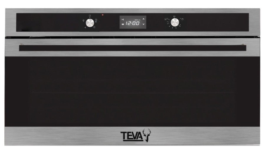 TEVA Oven 90 cm | 110 litres | Built in Gas with Grill and Cooling Fan | Control Panel stainless digital | GT 9 5276 FULL BLACK, SOFT CLOSE, INOX DECO TEVA 90110DTXB