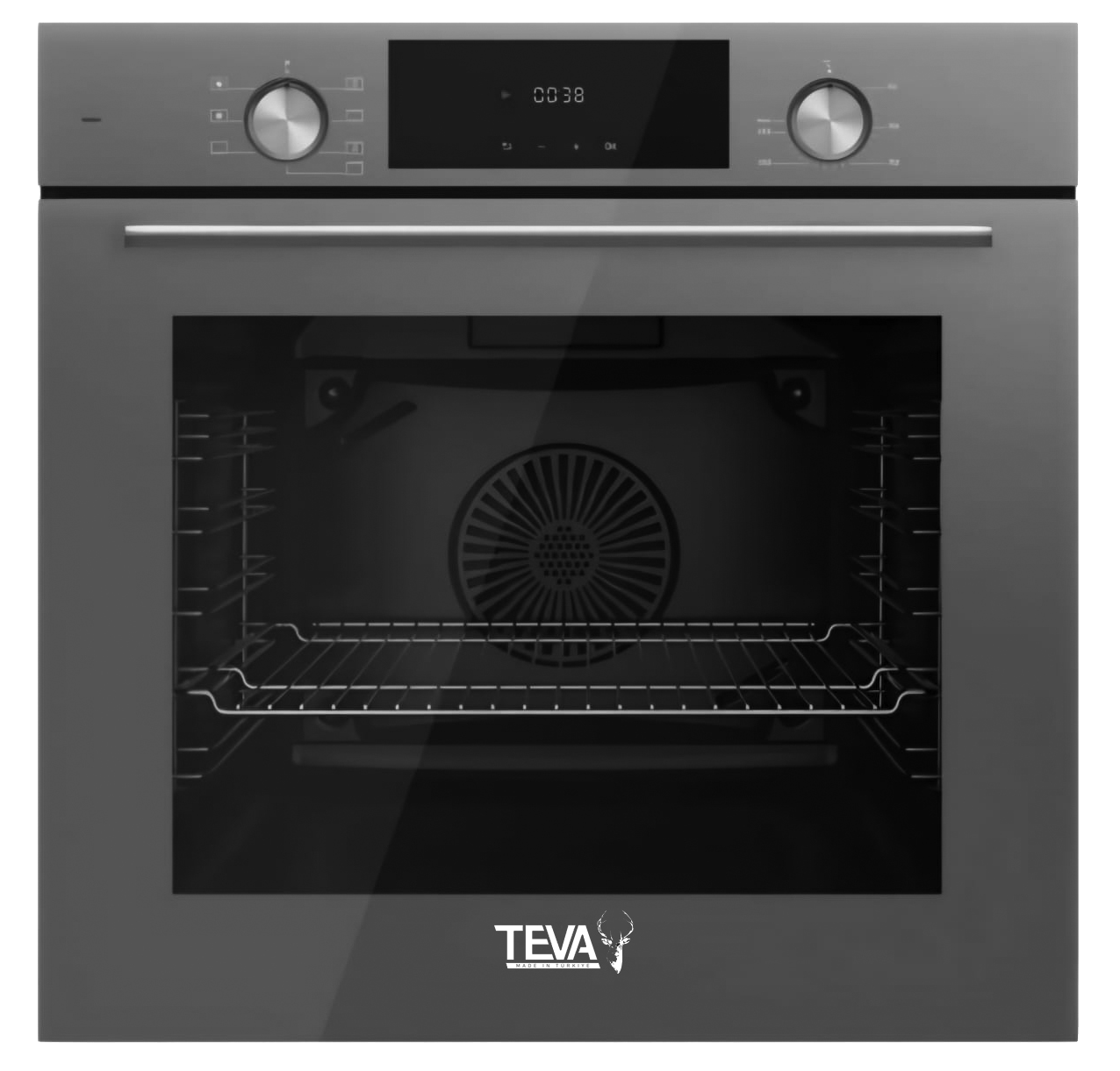 TEVA Oven 60 cm| 82 litres | Built in Gas with Grill and Cooling Fan | Control Panel  PURE GREY  Glass |  QGSTL 75DT2 CPR