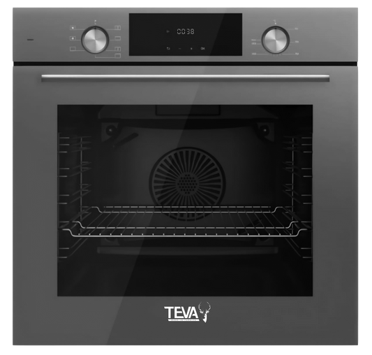 TEVA Oven 60 cm| 82 litres | Built in Gas with Grill and Cooling Fan | Control Panel  PURE GREY  Glass |  QGSTL 75DT2 CPR