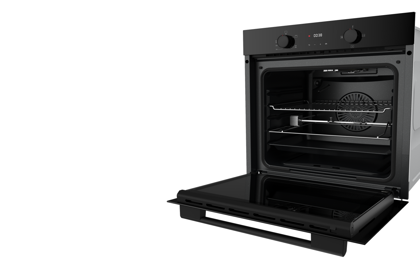 TEVA Oven 60 cm| 82 litres | Built in Gas with Grill and Cooling Fan | Control Panel Black Glass |  QGSTL GLASS