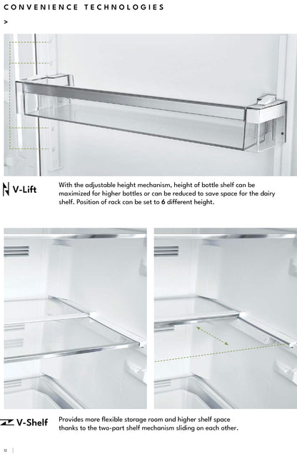 Teva 495L | 16 feet Reversible Bottom Freezer Refrigerator, Pro Steel, Silver