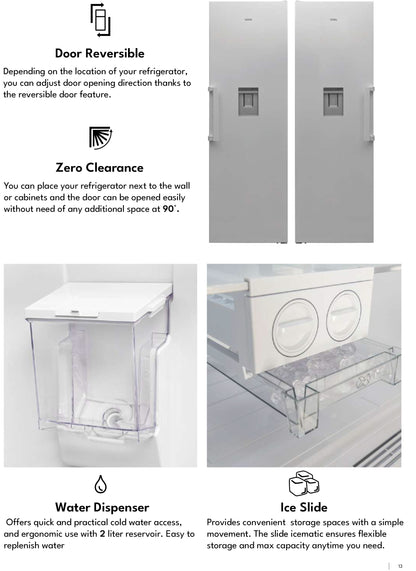 Teva 495L | 16 feet Reversible Bottom Freezer Refrigerator, Pro Steel, Silver